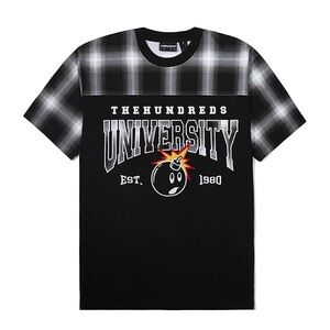 The Hundreds Alumni T Shirt - Black/Plaid Large